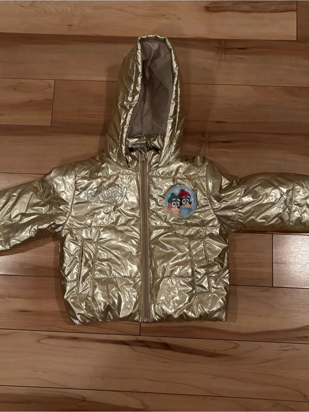 Bluey Girls Metallic Gold Hooded Puffer Jacket